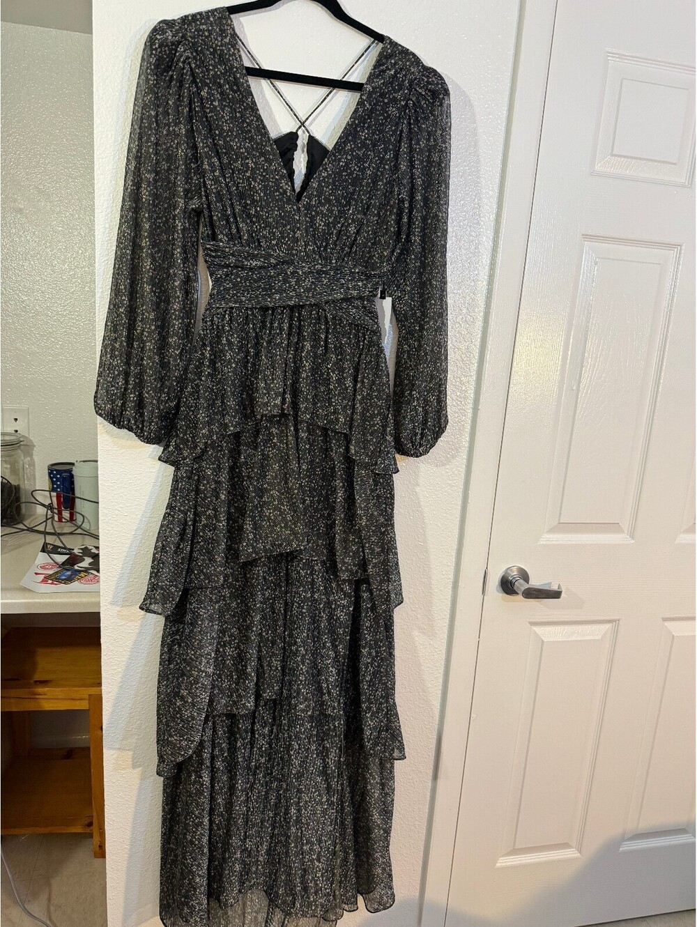 ASTR the Label Anora Maxi Dress Black Purple Floral NWT L Y2K Boho
